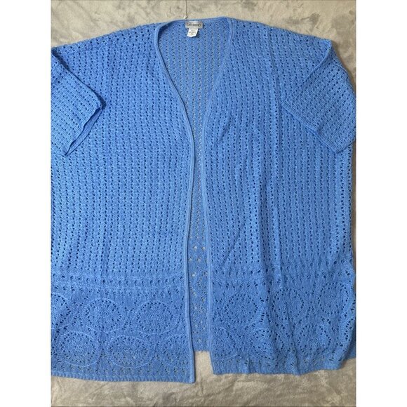 Women’s Catherines Knitted Open Cardigan Imported Yarns Blue Plus 3X - Picture 5 of 11